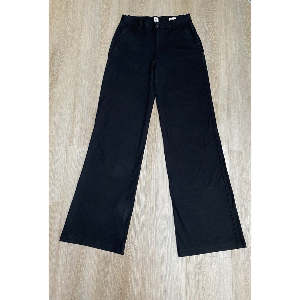 GAP Womens Black Wide Leg Pants Size 2 Long High Rise Stretch Chino Trousers